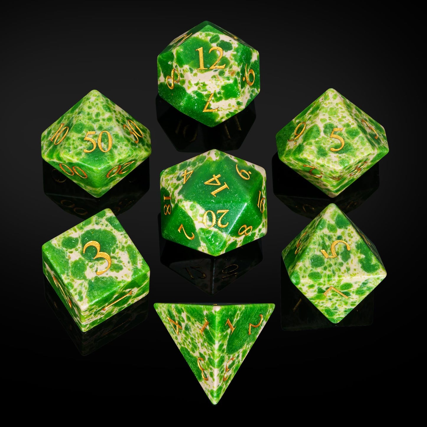 UDIXI Green with White Gemstone Dice Set D&D 7PCS Stone DND Dice Polyhedral Dice Set for Dungeons and Dragons Role Playing Games