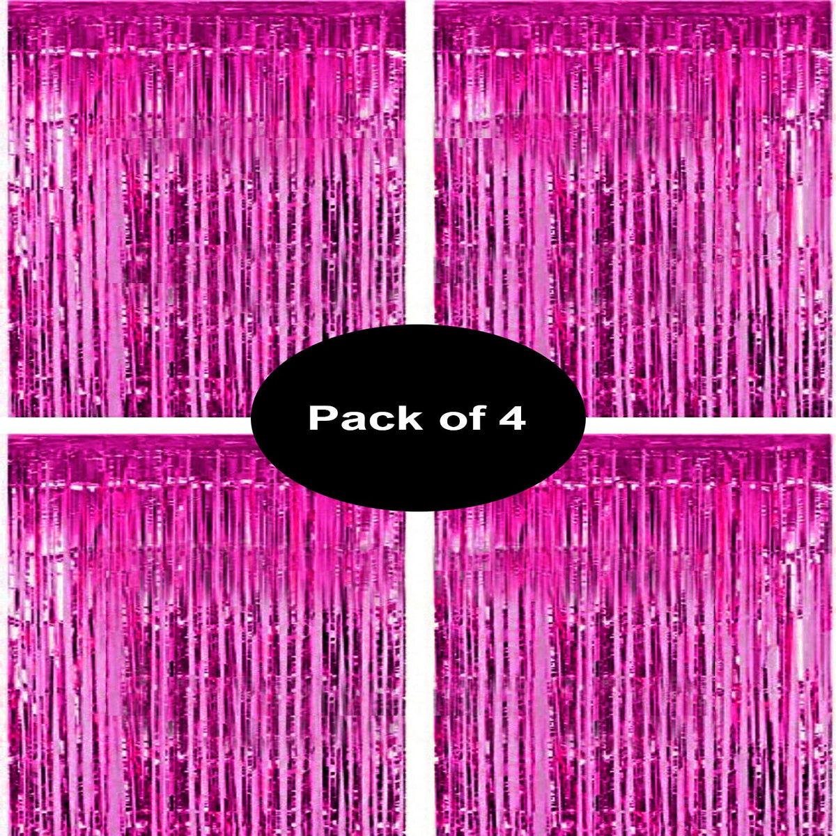 Propsicle 4 Pcs 3Ftx6Ft Pink Foil Fringe Curtains Shimmer Backdrop Happy Birthday Party, Wedding Anniversary, Bachelorette, Baby