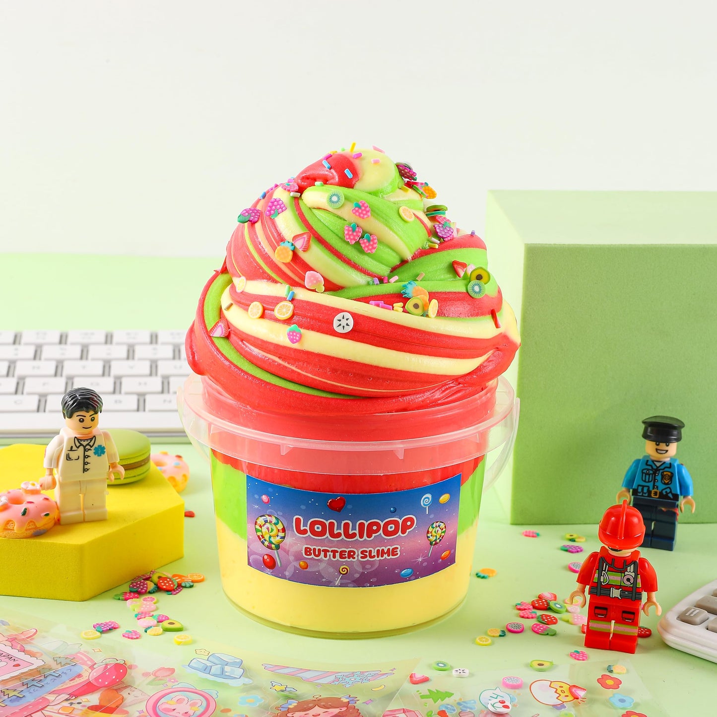 Big Bucket Premade Tri-Colored Red Green And Yellow Butter Slime, Non Sticky, Super Soft Sludge Toy, Birthday Gifts And Party Fa