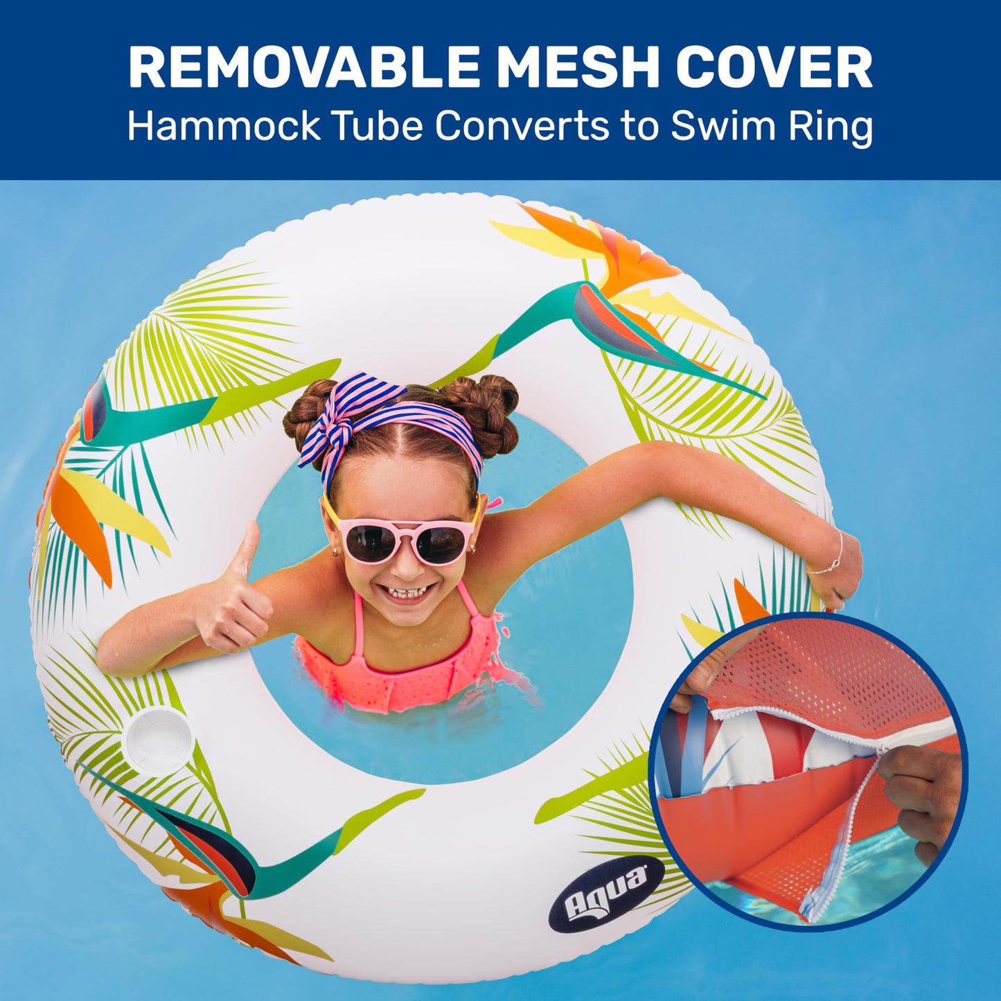 New Aqua 36” Birds Of Paradise Pool Hammock Float Tube With Mesh Center And Cup Holder – Floating Tube For Adults & Kids