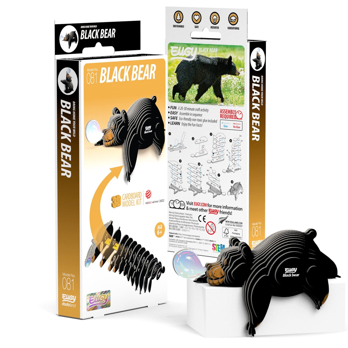 Eugy Black Bear 3D Puzzle, 24 Piece Eco-Friendly Educational Toy Puzzles For Boys, Girls & Kids Ages 6+