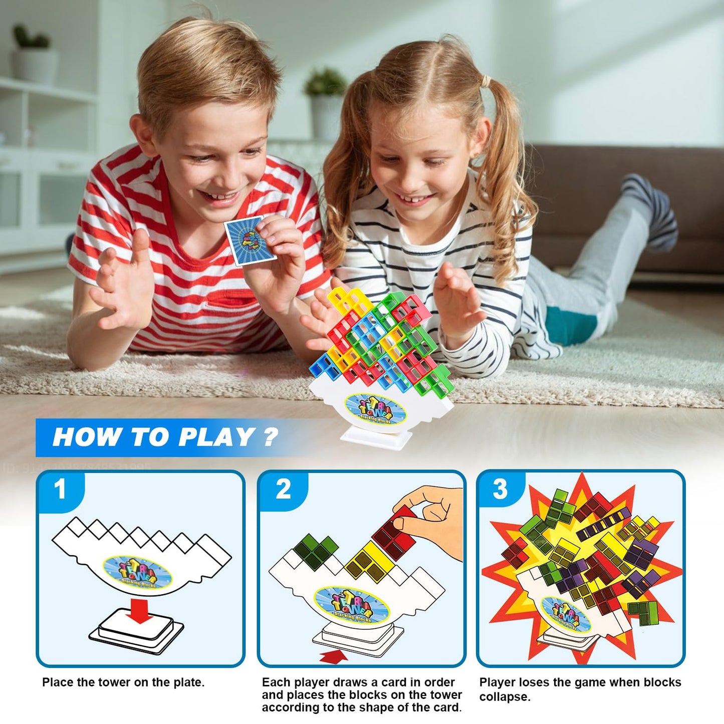 Sylmifoi Tetra Balancing Stacking Tower Toys - 48PCS Plastic Game for Kids & Adults, Team Building, Blue/Red/Green/Yellow, Storage Bag Included