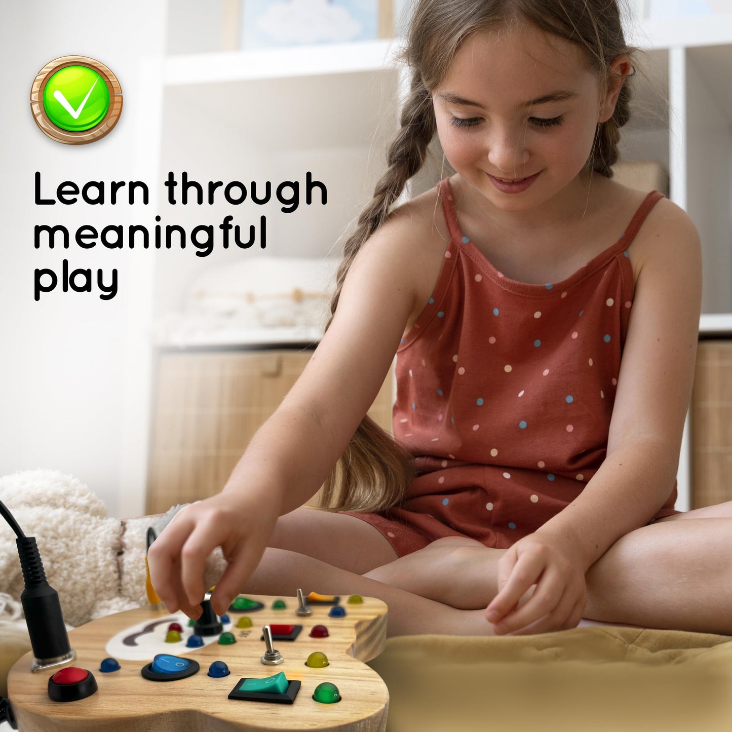 Toddler Montessori Busy Board - Wooden Educational Toy with Lights Switches and Buttons - Sensory Board - Preschool Motor Skills Learning Activities - Christmas & Birthday Gift