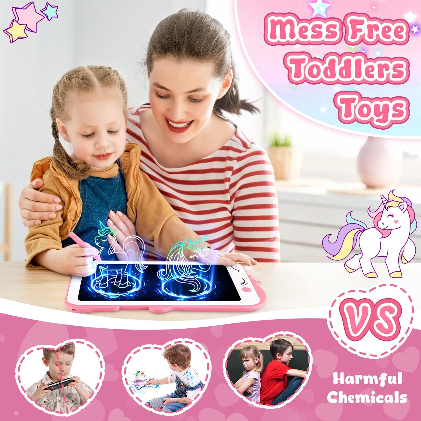 Teriph Lcd Writing Tablet For Kids, Unicorn Girl Toys, Toddlers Toys Drawing Board, Educational Doodle Pad Kid Toys For 2 3 4 5