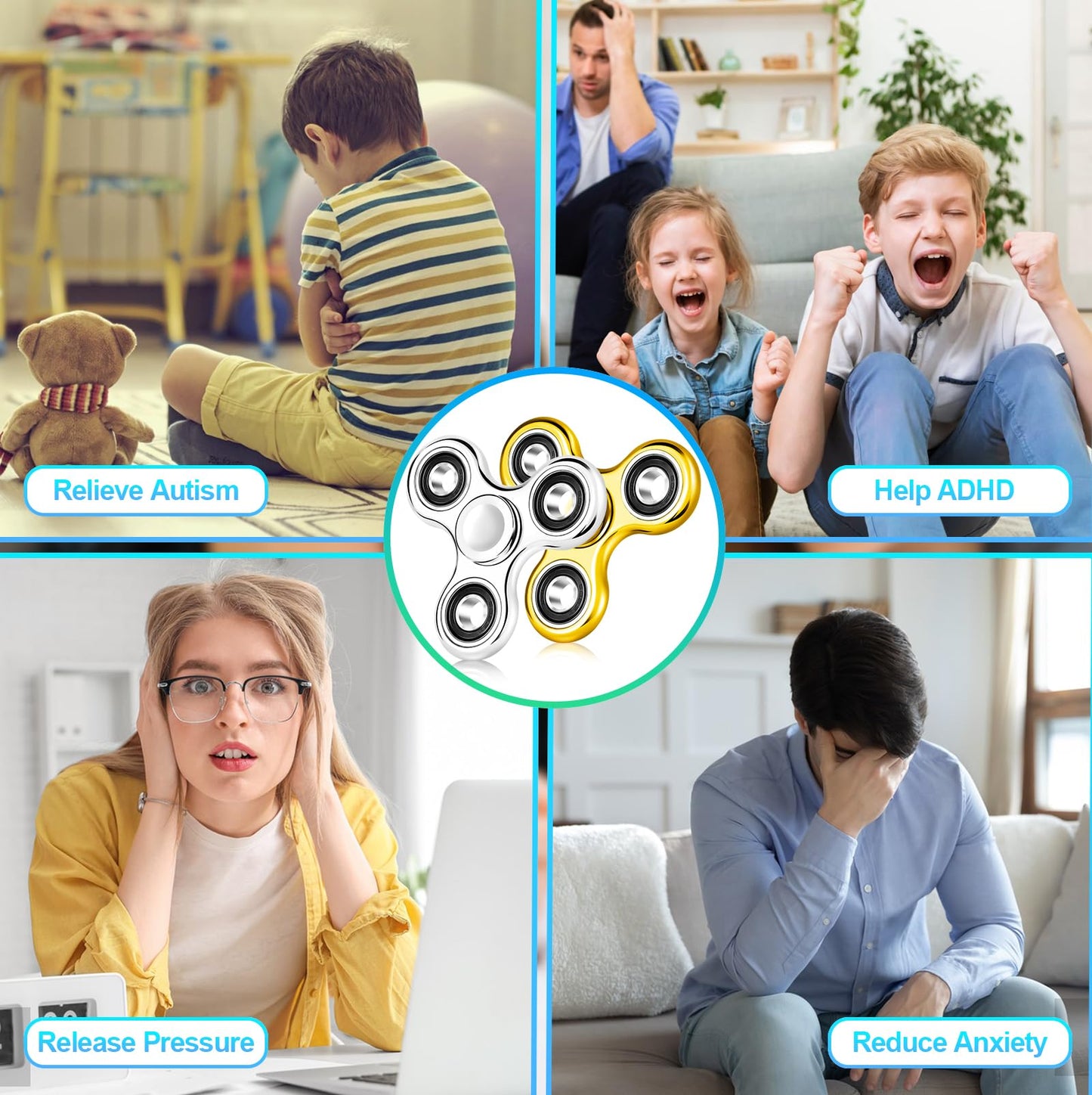 Gigilli 2Pcs Fidget Spinner For Kids Adults, Stress Relief Sensory Fidget Toys, Anxiety Fidget Spinners Adhd Autism Birthday Val