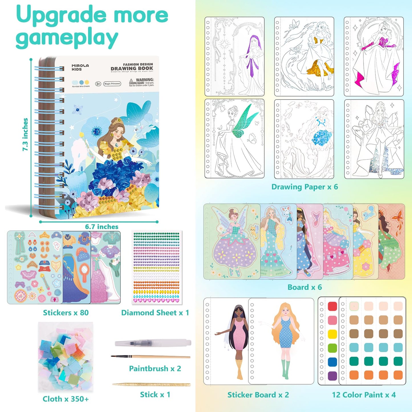 Magic 4 In 1 Poke In Art Kits For Girls, Pretty Princess Game With Princess Stickers, Watercolor Paint, Diamond Art Crafts For Kids Ages 4-8, Diy Activity Easter Gifts For 4 5 6 7 8+ Year Old Girls