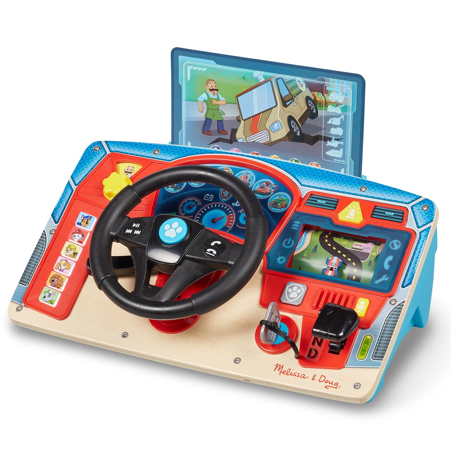 Melissa & Doug Paw Patrol Rescue Mission Wooden Dashboard - Activity Board, Toddler Sensory Toys, Pretend Play Driving Toy For Kids Ages 3+
