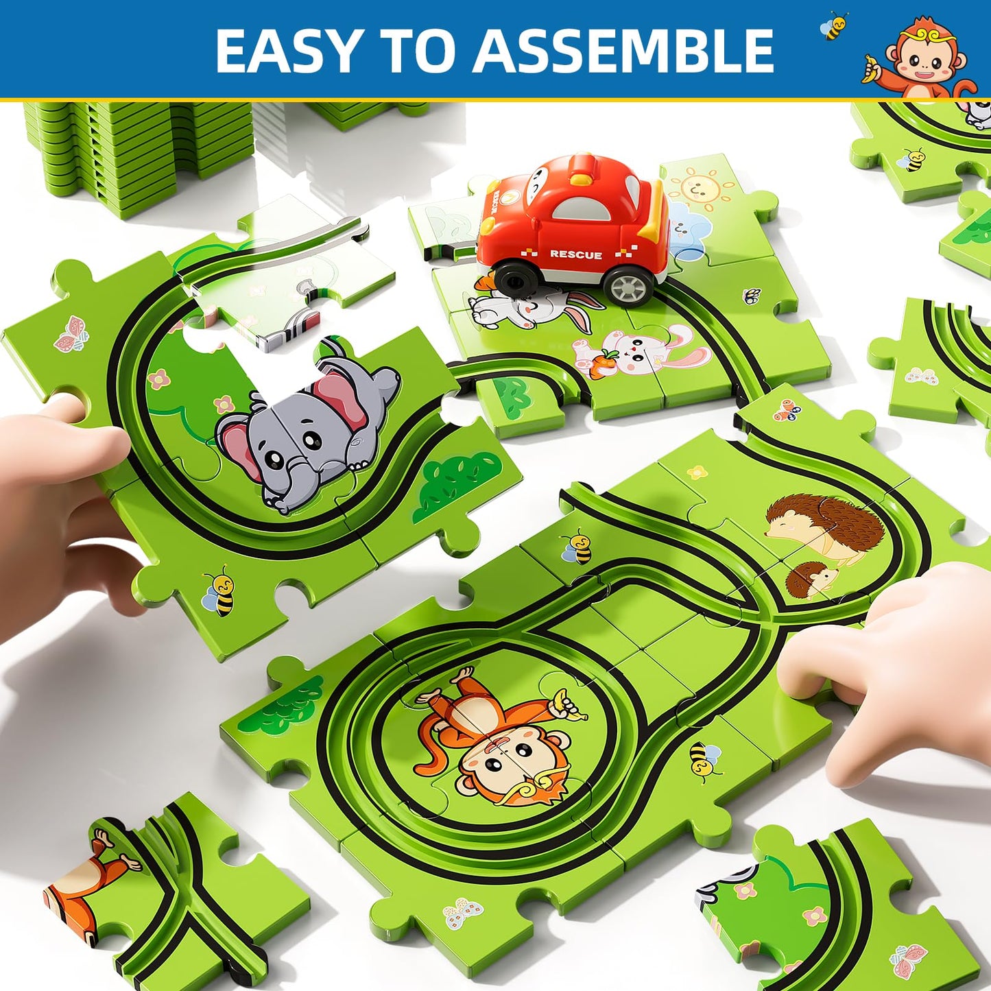 Bennol Toddler Toys Gifts For 2 3 4 5 Year Old Boys, 73 Jigsaw Puzzle Race Track Car Set Toys For Kids Boys Toddlers 1-3 2-4 3-5 4-6, Puzzle Tracks Car Toys Gifts For 2 3 4 5 Year Old Boys Kids