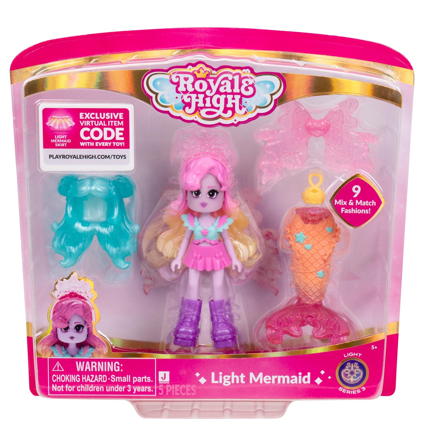 Royale High 3 Light Mermaid Fashion Doll - 1 Figure with 9 Fashion Accessories - Virtual Item Code Included - Series 3 - Ages