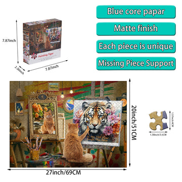 Jigsaw Puzzles 500 Pieces Puzzles For Adults,27'' X20'' Large Puzzle Animal Cat Painting Tiger Family Party Holiday-Each Piece I