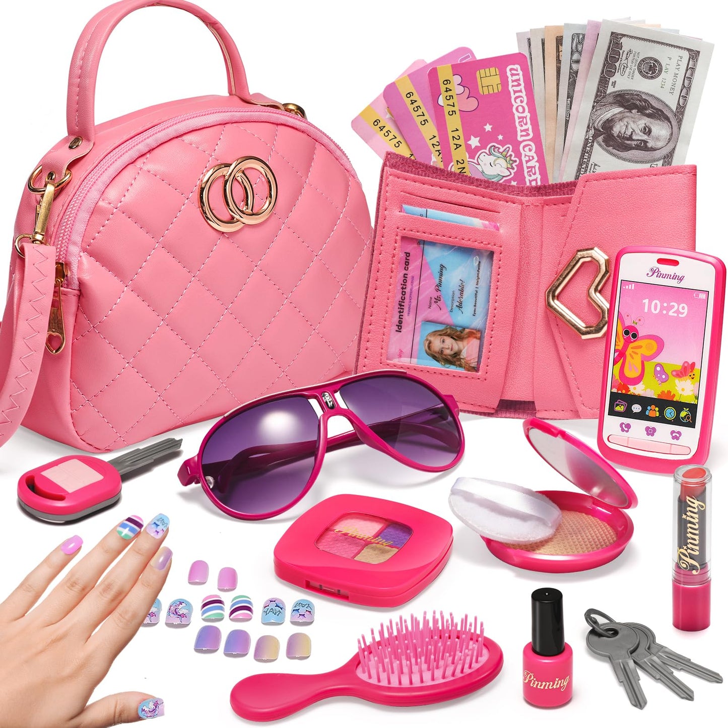 Little Girls Purse, Toddler Girl Toys For 3 4 5 6 Year Old, Kids Purses With Accessories, Pretend Play Handbag And Princess Kit,