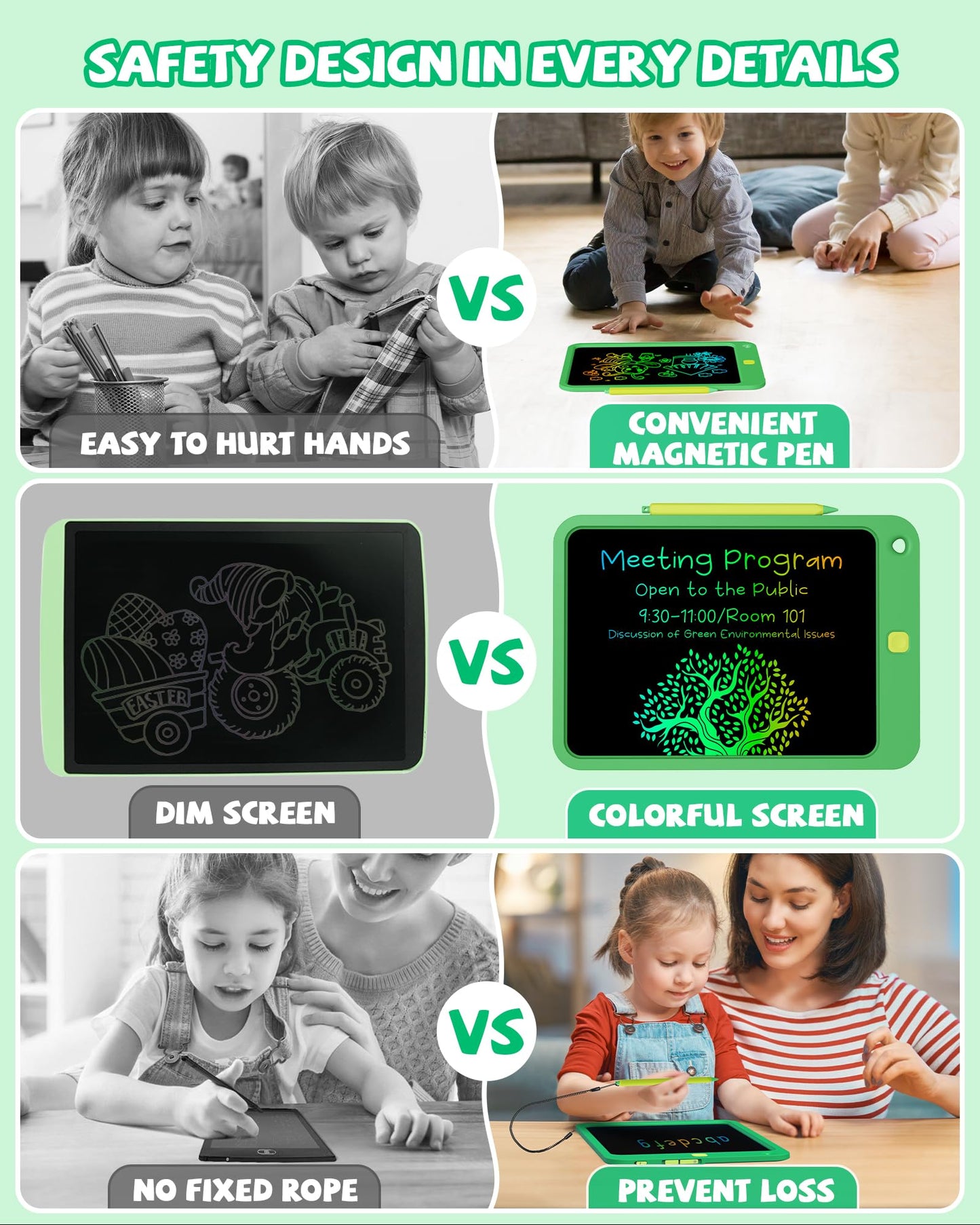 Kokodi Lcd Writing Tablet For Kids, 10 Inch Colorful Drawing Tablet, Educational Learning Kids Toys For Age 3-12 Years Old, Toddler Doodle Board,Green