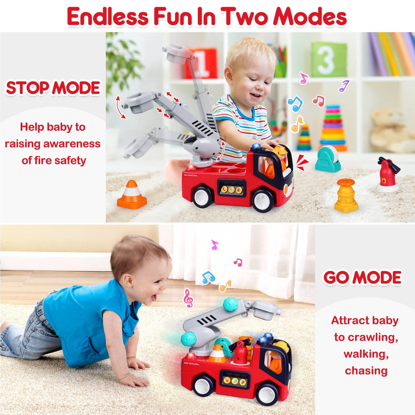Baby Toys 12-18 Months Musical Fire Truck Toys For 1 Year Old Boys Girls Early Educational Learning Toy With Firefighting Tools/Music/Light Baby Toy Cars For 1 2 3 Year Old Boy Birthday Gifts