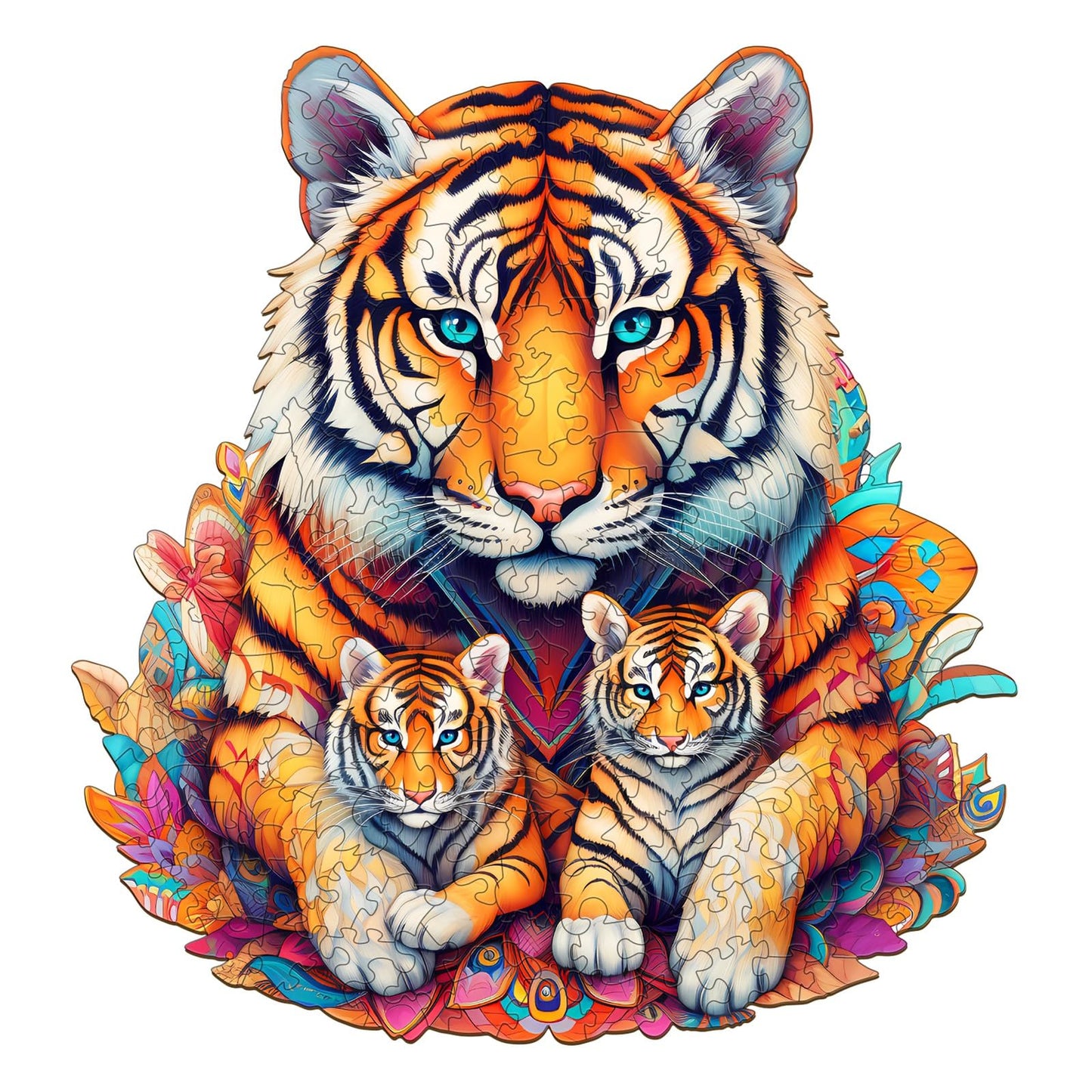 Woodemon Wooden Puzzles For Adults, Tiger Family (L-270Pcs) Wooden Jigsaw Puzzles Kids, 13 * 13.8In Unique Shaped Animal Wood Puzzles Adults, Xmas Christmas Puzzle Birthday Gift Family Puzzles Game