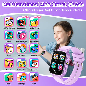 Cosjoype Kids Smart Watch Girls Age 5-12, 26 Games High-Resolution Touchscreen With Video Camera Music Player Pedometer Flashlight 12/24 Hr Educational Toys Birthday Gifts For Girls Ages 6-12