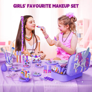 Kids Makeup Kit For Girl - Kids Makeup Girl Toys With Flying Horse Storage Case, Girl Makeup Sets Kids Toys Kids Play Makeup Set