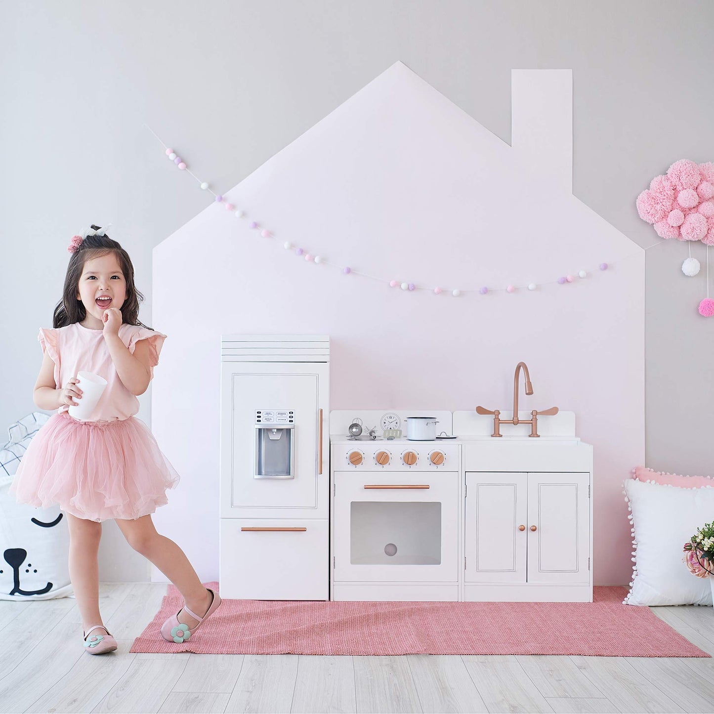 Teamson Kids Little Chef Paris Modular Contemporary Interactive Wooden Play Kitchen with Refrigerator, Oven, Sink, and Storage S