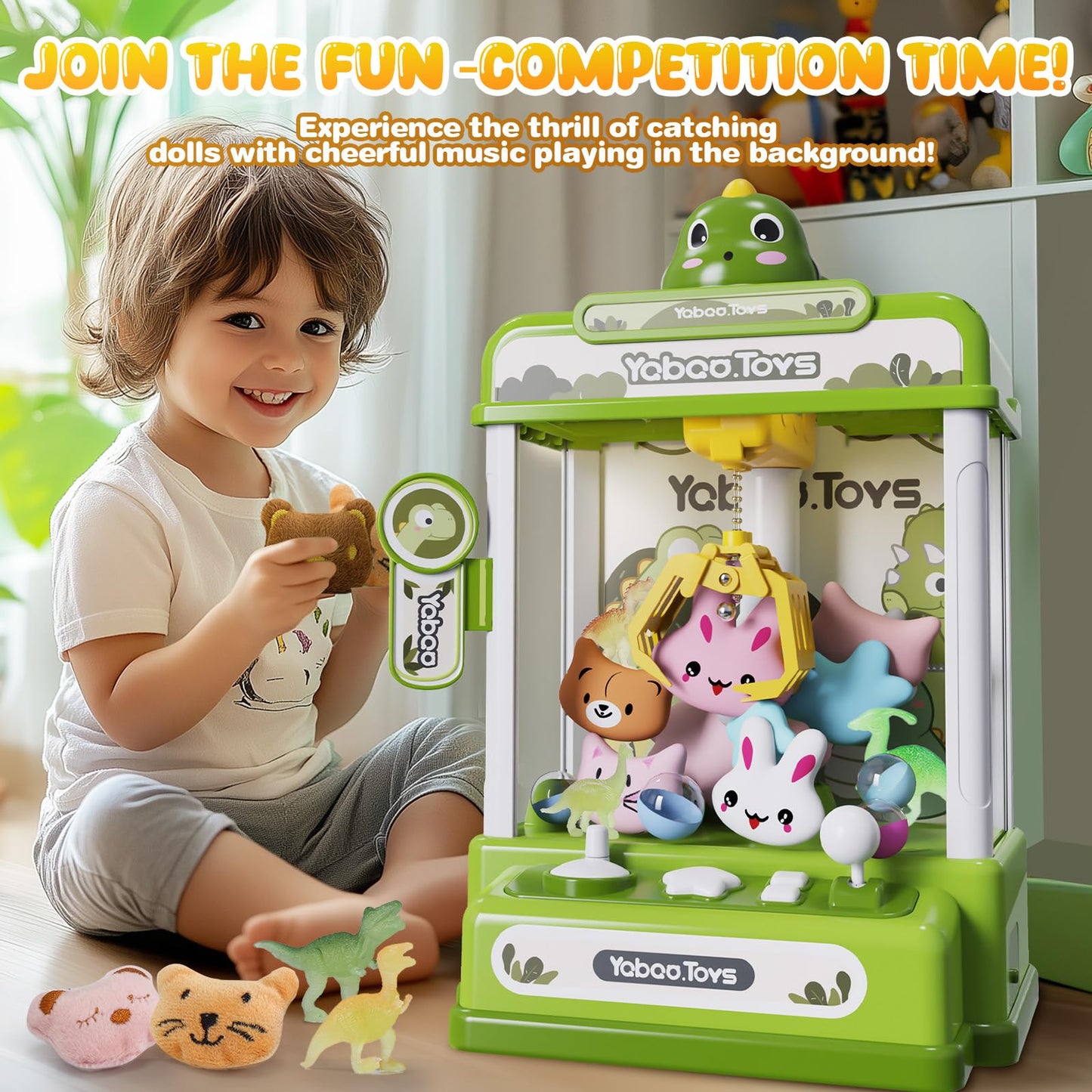 Skirfy Dinosaur Claw Machines,Electronic Arcade Game Vending Machine With Adjustable Sound& 32Pcs Mini Prizes,Candy Grabber Priz