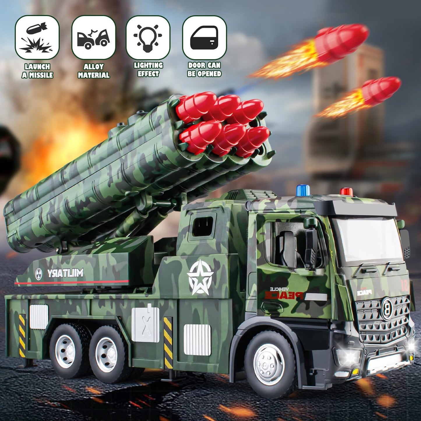 Hapyad Army Toys For Boys Age 4-7, Military Vehicle Toys With Missile Launcher Metal Cab, Friction Powered Army Toys Military Tr