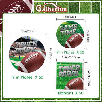 Football Party Supplies Kit Serve 50, Includes Dinner Plates, Dessert Plates, Napkins,Football Birthday Party Football Game Day