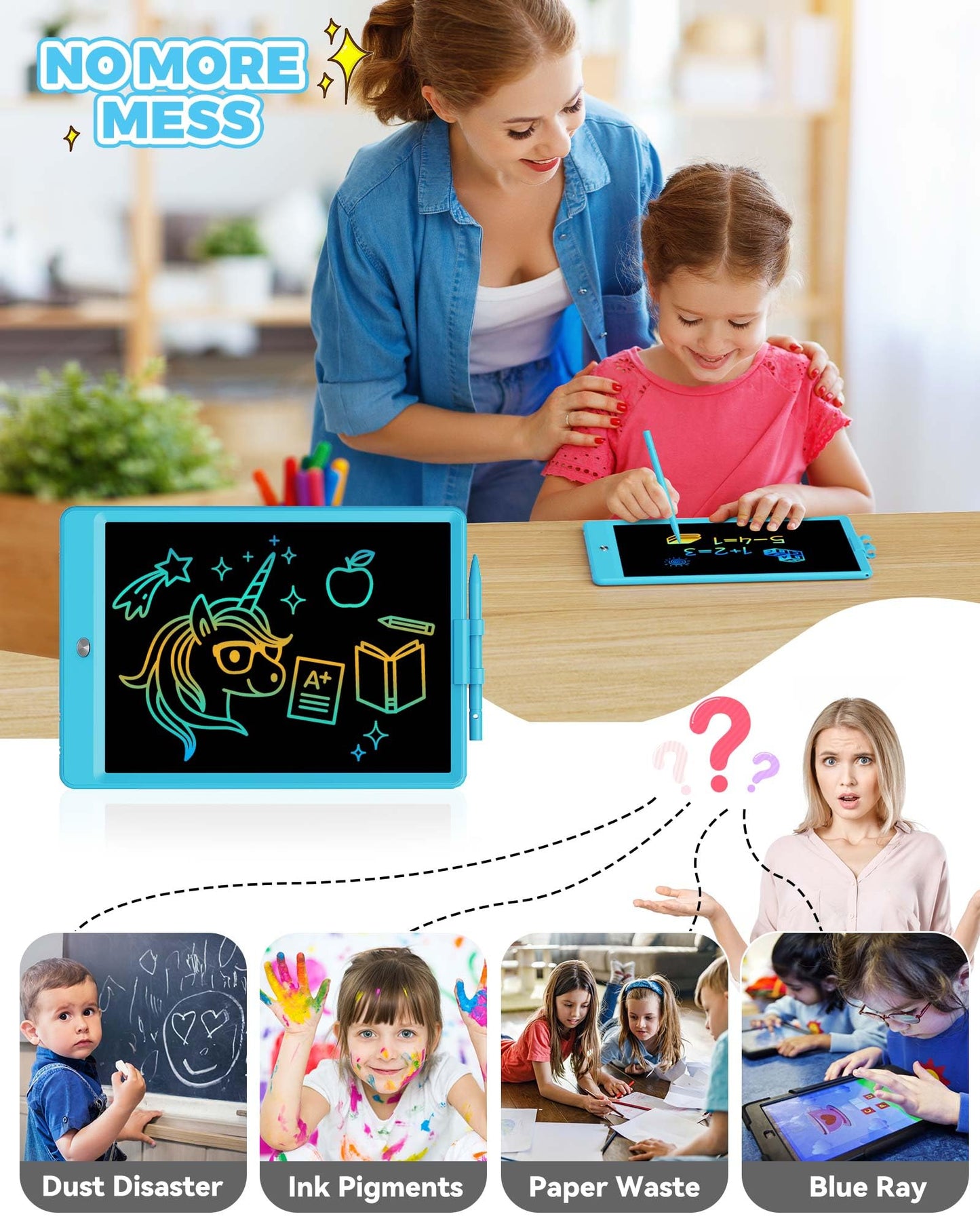 Kokodi 8.5 Inch Lcd Writing Tablet With Anti-Lost Stylus, Erasable Doodle Board Colorful Toddler Drawing Pad, Car Travel School Games Toys For 3 4 5 6 7 8 Kids, Birthday Gift For Girls Boys Blue