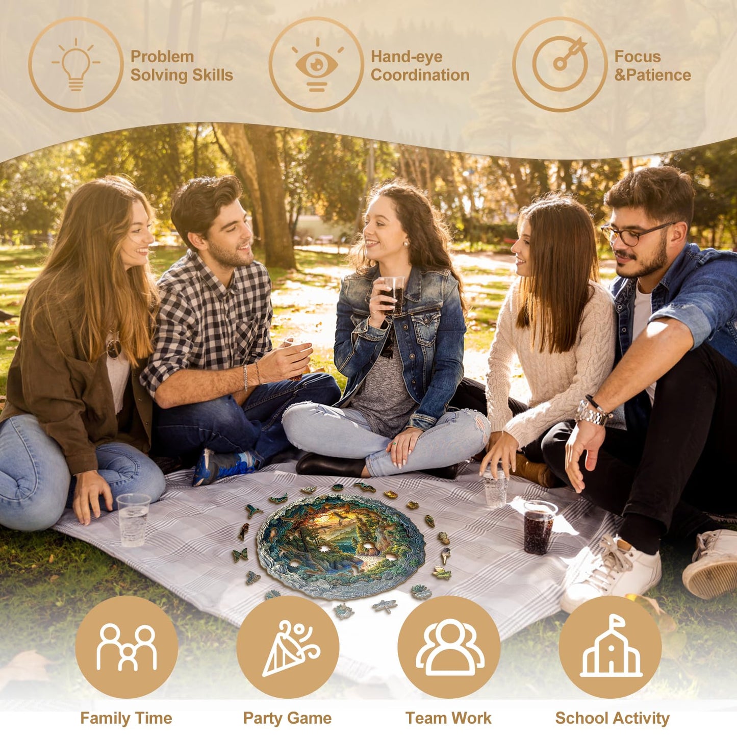 KAAYEE Wooden Puzzles for mature-themeds 3D Vision Effect Cave Forest Wooden Jigsaw Puzzle Unique Shape Wood Puzzle mature-themed 3D Effect Flat Puzzle Birthday Family Game (XL 17.3 * 17.2in 505pcs)