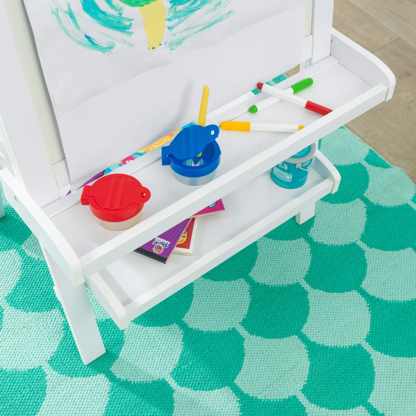 Kidkraft Deluxe Wooden Easel With Chalkboard And Dry Erase Surfaces, Paper Roll And Paint Cups - White, Gift For Ages 3+