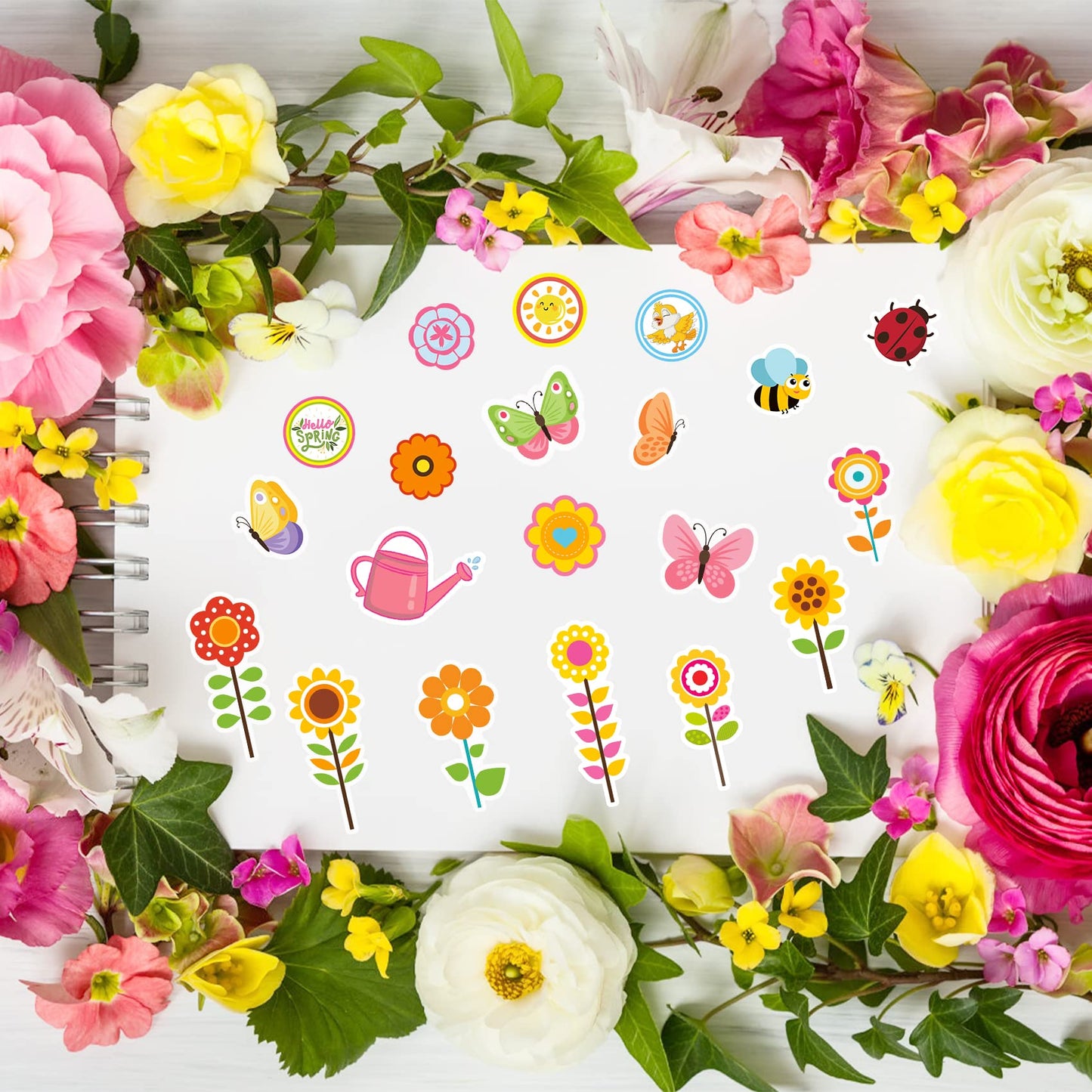 Miss Fantasy Spring Stickers Flowers Stickers 344Pcs Spring Flowers Stickers For Kids/ Crafts/Envelopes/Teachers Spring Stickers Bulk For Spring Decorations Spring Self-Adhesive Stickers For Kids Spring Theme Party School Classroom Prizes Party Supplies