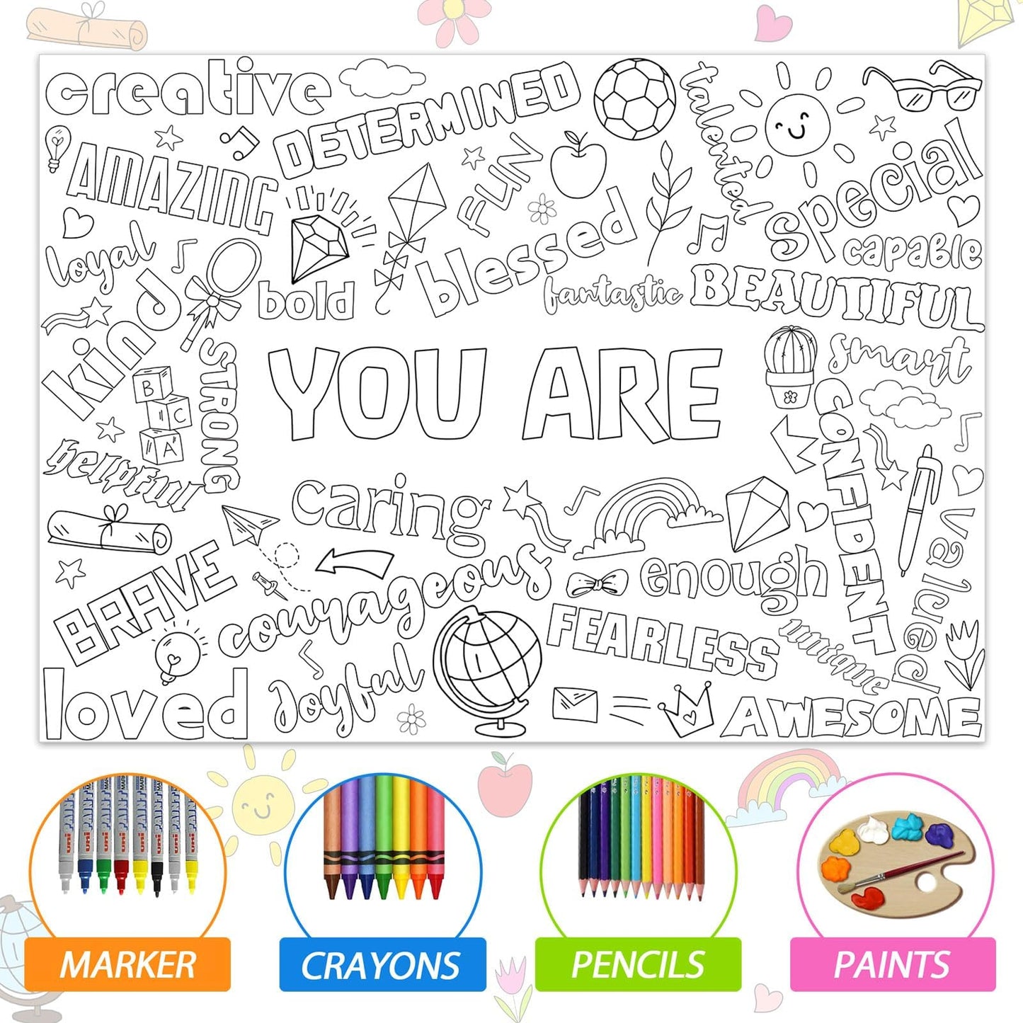 Naozinebi Positive Coloring Poster For Kids Giant You Are Coloring Poster Large Positive Affirmations Coloring Tablecloth Jumbo