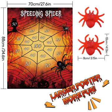 Astaron Halloween Party Supplies Throw The Spider On The Web Halloween Party Games With 2 Sticky Spiders Larger Halloween Poster Birthday Party Games
