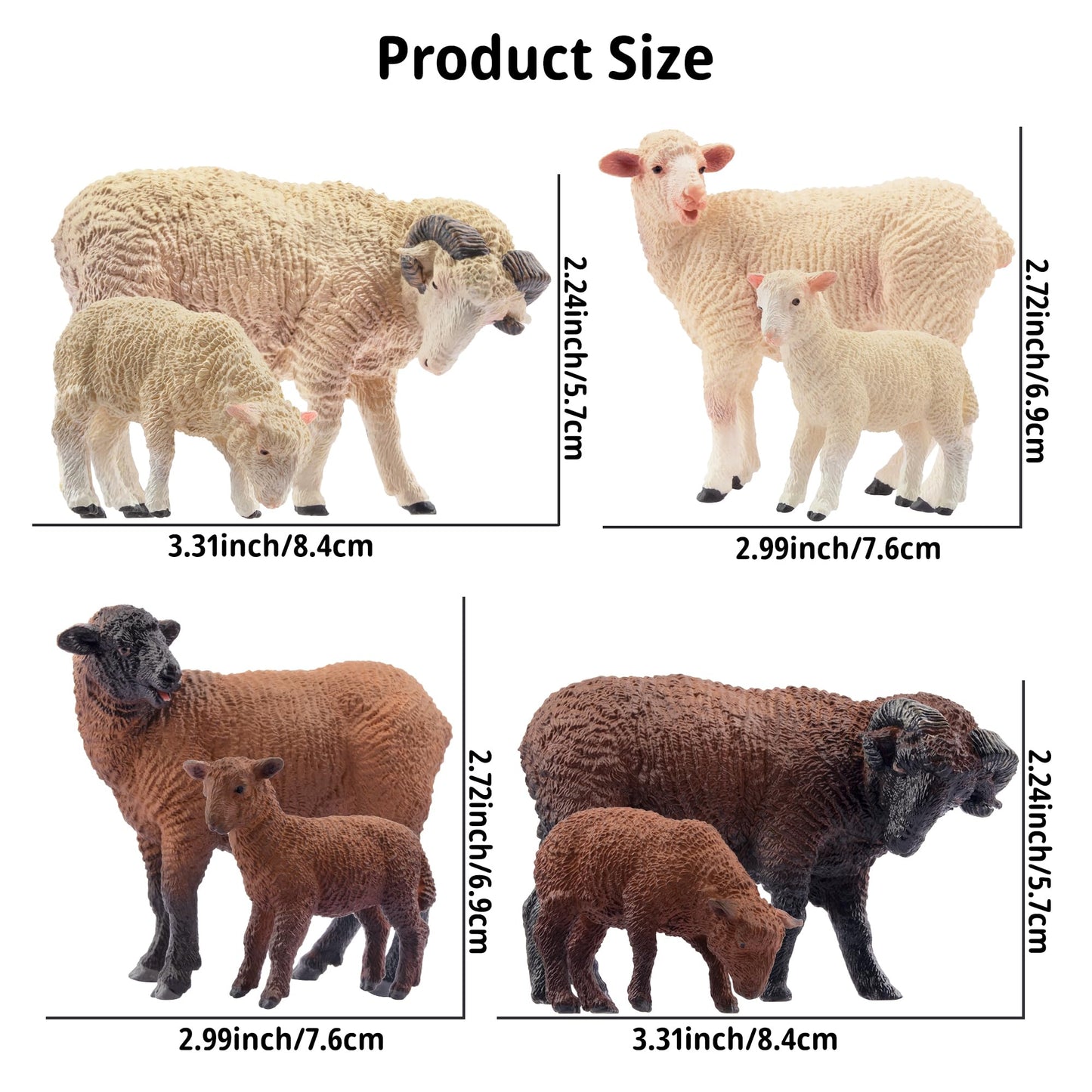 Toymany 8Pcs Merino Sheep Figurines Realistic Farm Animal Sheep Toys- Plastic Sheep Figures Birthday Christmas Toy Gift For Kids Toddlers