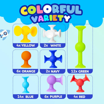 Acme Co 50 Pcs Baby Suction Toys - Fun Baby Bath Toys, Squigz, Bath Toys For Toddlers, Educational Toddler Sensory Toys, Interactive Play Of Building Toys, Montessori Toys Stocking Stuffers For Kids