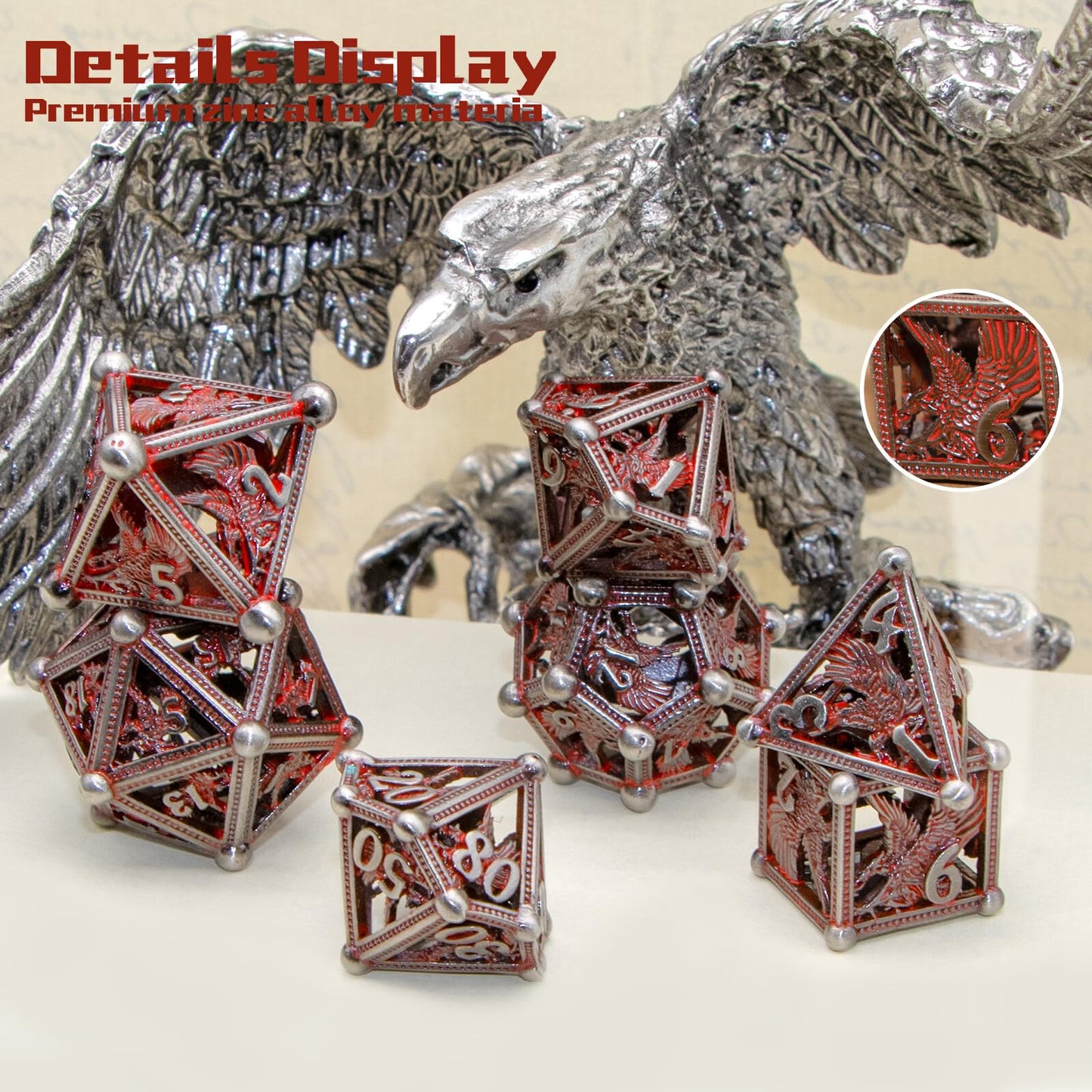 Hollow Metal Dice,HNCCESG DND Dice 3D Eagle Design of 7 pc,Game Dice for Dungeons and Dragons,D&D Dice Metal Bloody Dice Set wit