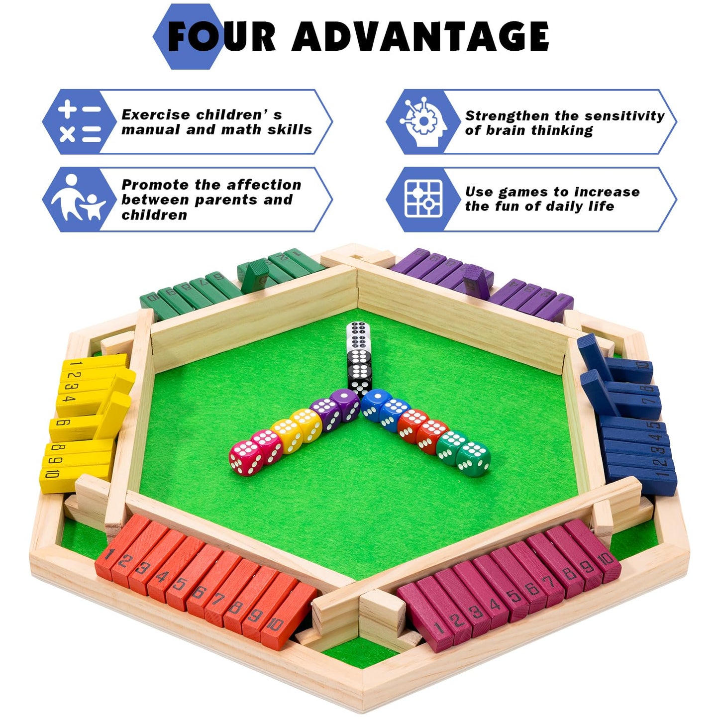 Shut The Box Game Wooden Board Game -2-6 Player Math Game - Educational And Entertaining