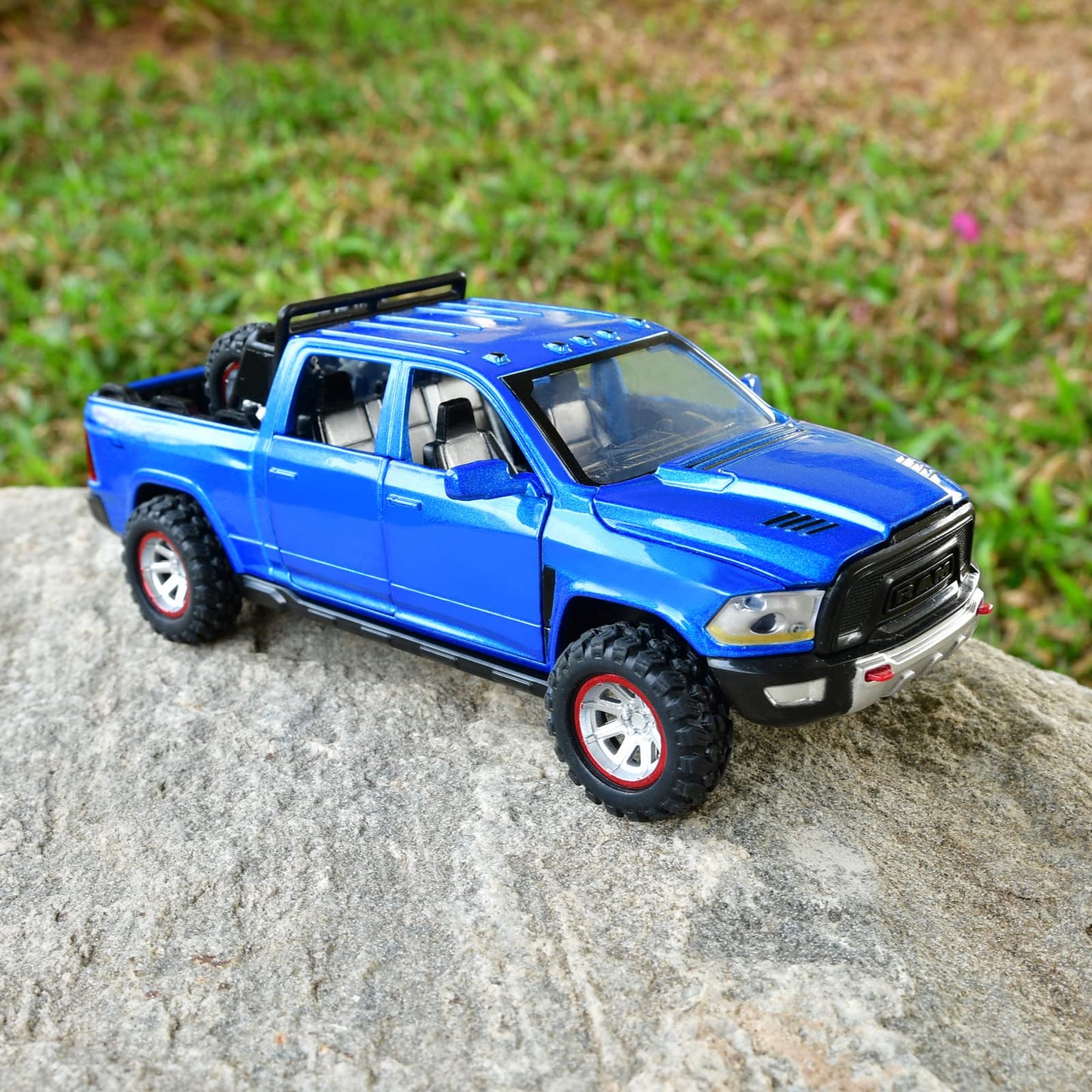 SASBSC Diecast RAM 1500 Pickup Truck Toy - Metal, Blue, Open Door, Lights & Sound, Gift for Kids Ages 3-8