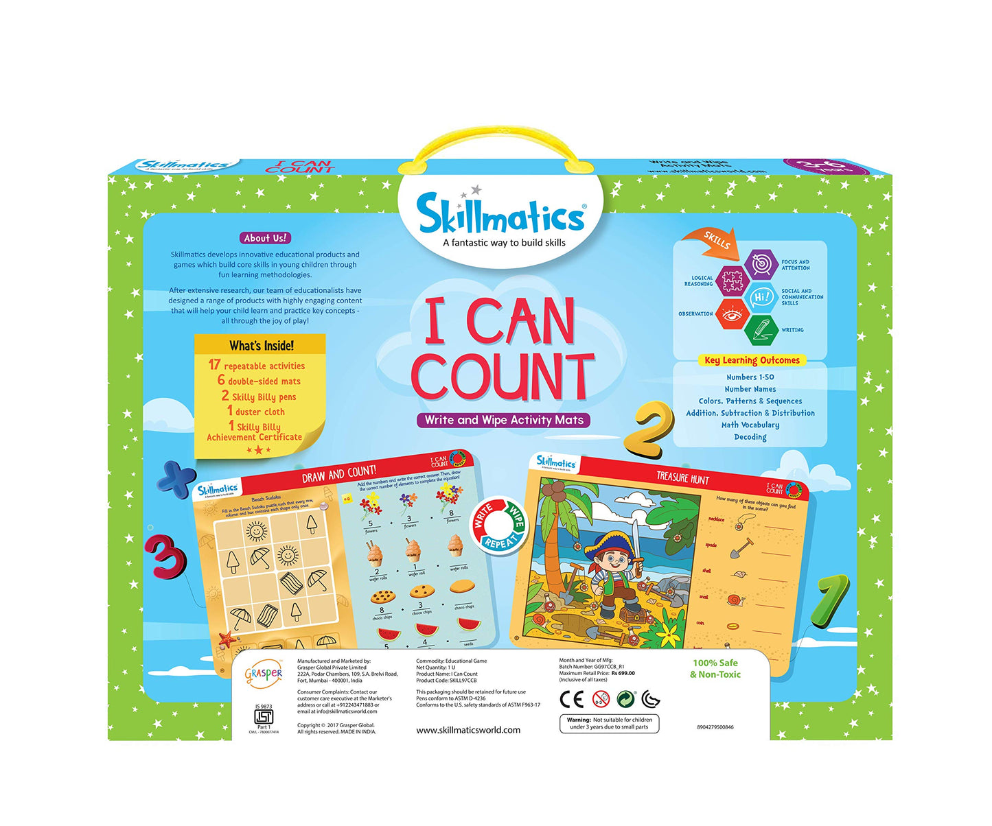 Skillmatics Educational Game - I Can Count, Reusable Activity Mats With 2 Dry Erase Markers, Gifts For Ages 3 To 6