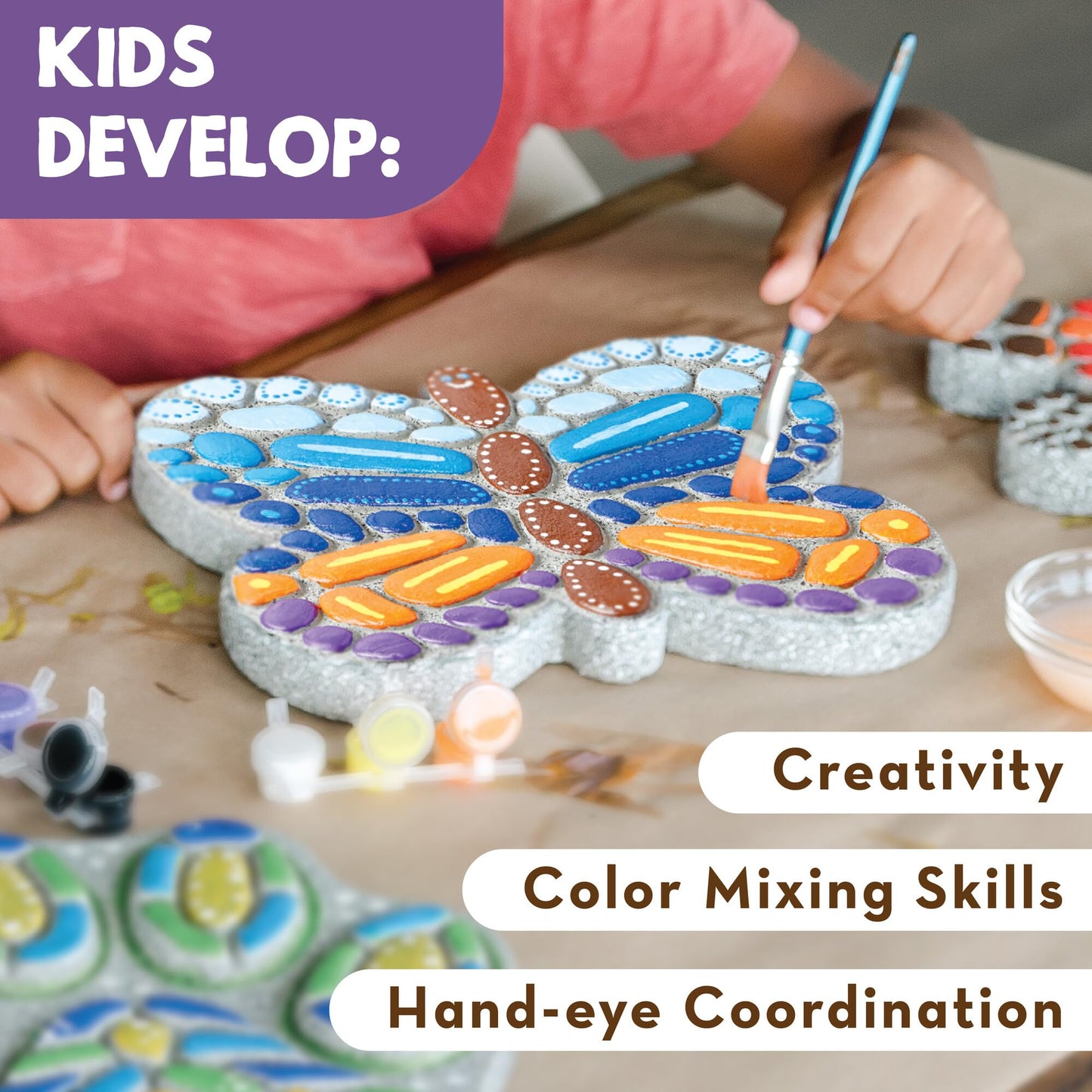 MindWare Paint Your Own Stepping Stone Butterfly, Rock Painting Kit, Stepping Stones Crafts for Kids Ages 8 & up