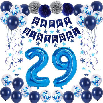 Naninuneno 29Th Blue Birthday Party Decorations For Boy Girl Men Women, Happy 29 Birthday Balloons Supplies With Happy Birthday