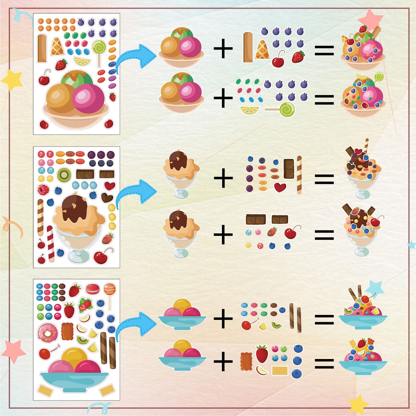 Orgua Make-A-Face Sticker Set, Make A Dessert Ice Cream Stickers For Kids Girls, Diy Craft Stickers Face Stickers, Make Your Own