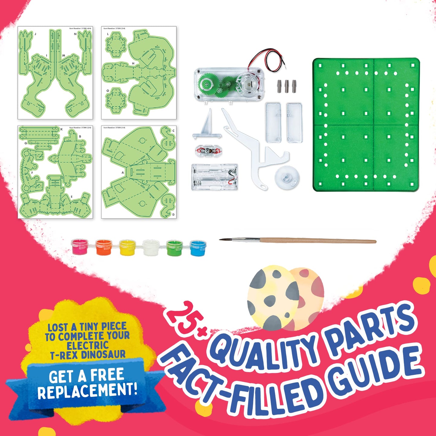 Playz Electric T Rex Dinosaur Toys For Kids - Diy Dino Construction & Painting Kit - Stem Learning Toys For Kids Age 8-12, Boys & Girls With Realistic Features, Waterproof Paint, 4D Dino Figures