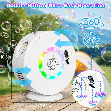 Bubble Machine For Kids Toddlers,90 360 Auto Rotatable Portable Bubble Maker Toy For 3 4 5 Year Old, Automatic Bubble Blower Wit