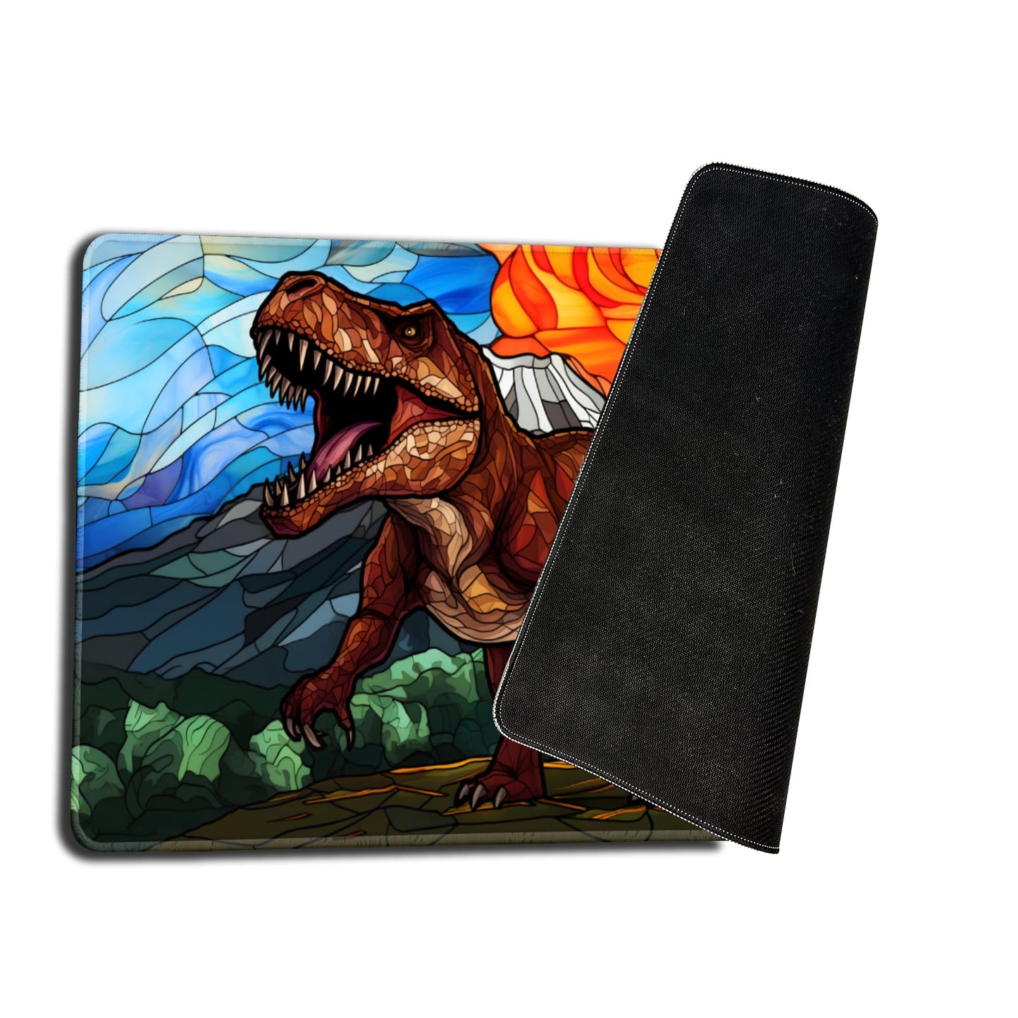 Trex Stained Glass Premium Stitched Card Game Playmat - By Digital Sorcery Studio - Compatible With Mtg And Other Trading Card G