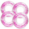 Whaline 4Pcs Inflatable Pool Floats Toys Clear Swim Tubes Rings Glitter Hot Pink Pool Tube For Teen Boys Girls Outdoor Summer Sw