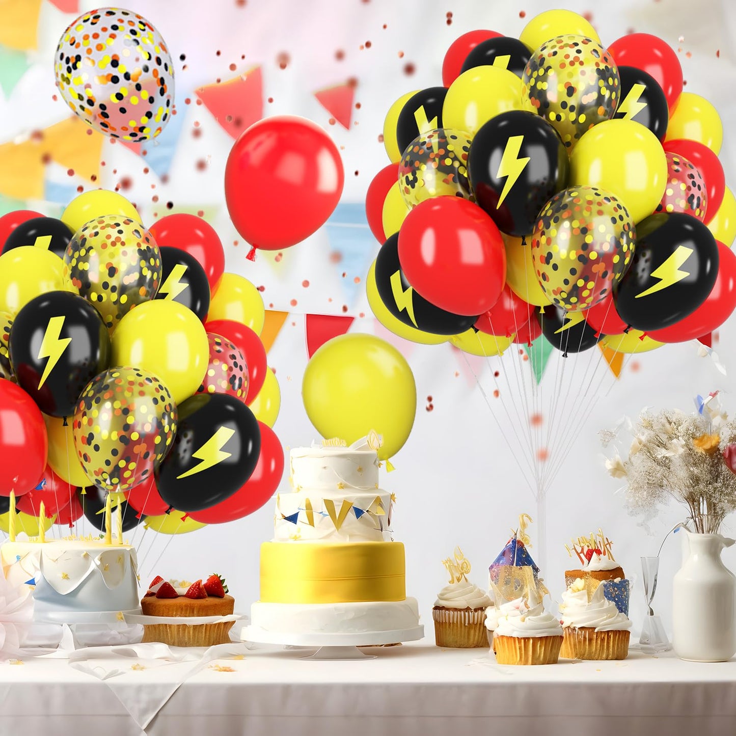 Red Black Yellow Balloons,12Inch Poke Cartoon Balloons Lightning Printed Party Balloons Confetti Black Yellow Decoration For Boy