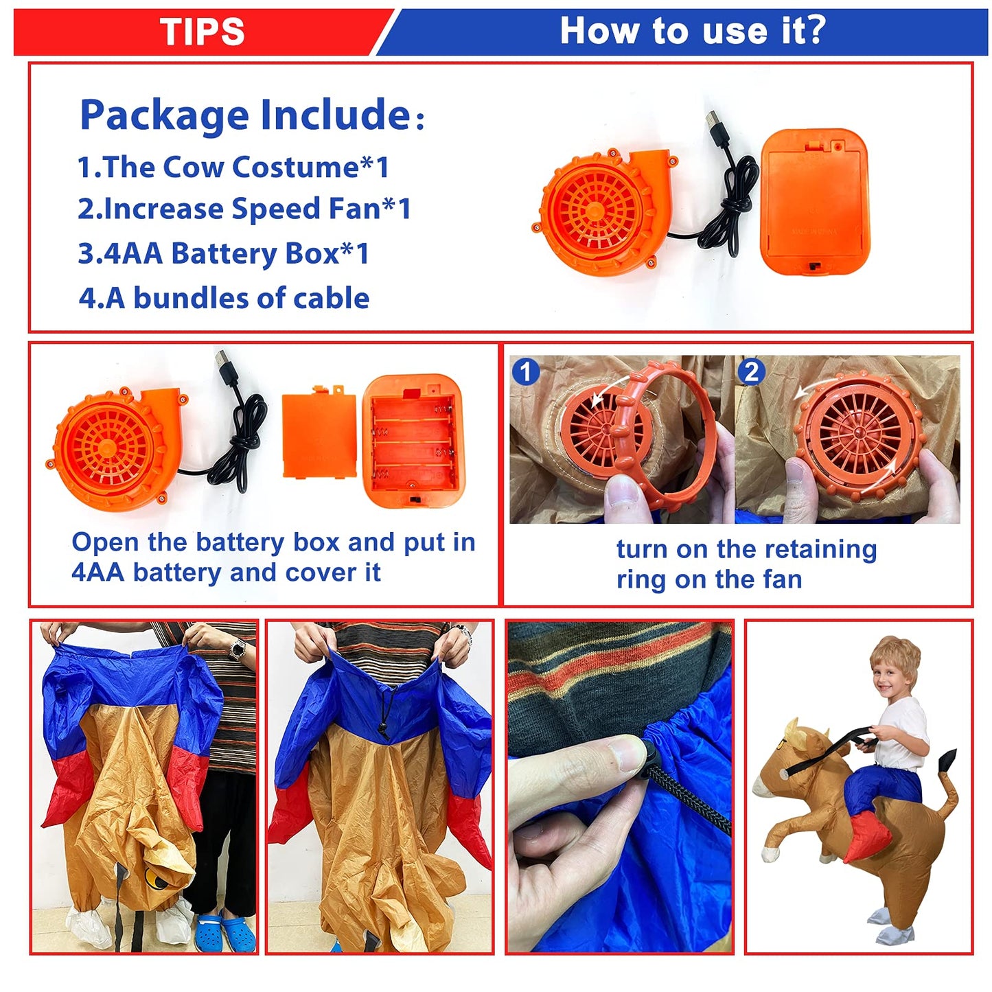 Camlinbo Halloween Inflatable Costume Bull Rider For Boys Toddlers Animal Cosplay Blows Up Halloween Costumes Party Brown