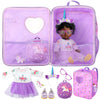 Wettarn 18 Inch Doll Carrier Set With Clothes And Accessories Including Doll Travel Bag, Doll Dress, Doll Shoes, Doll Sunglasses, Doll Backpack And Unicorn For Unicorn Birthday Gift(Purple)