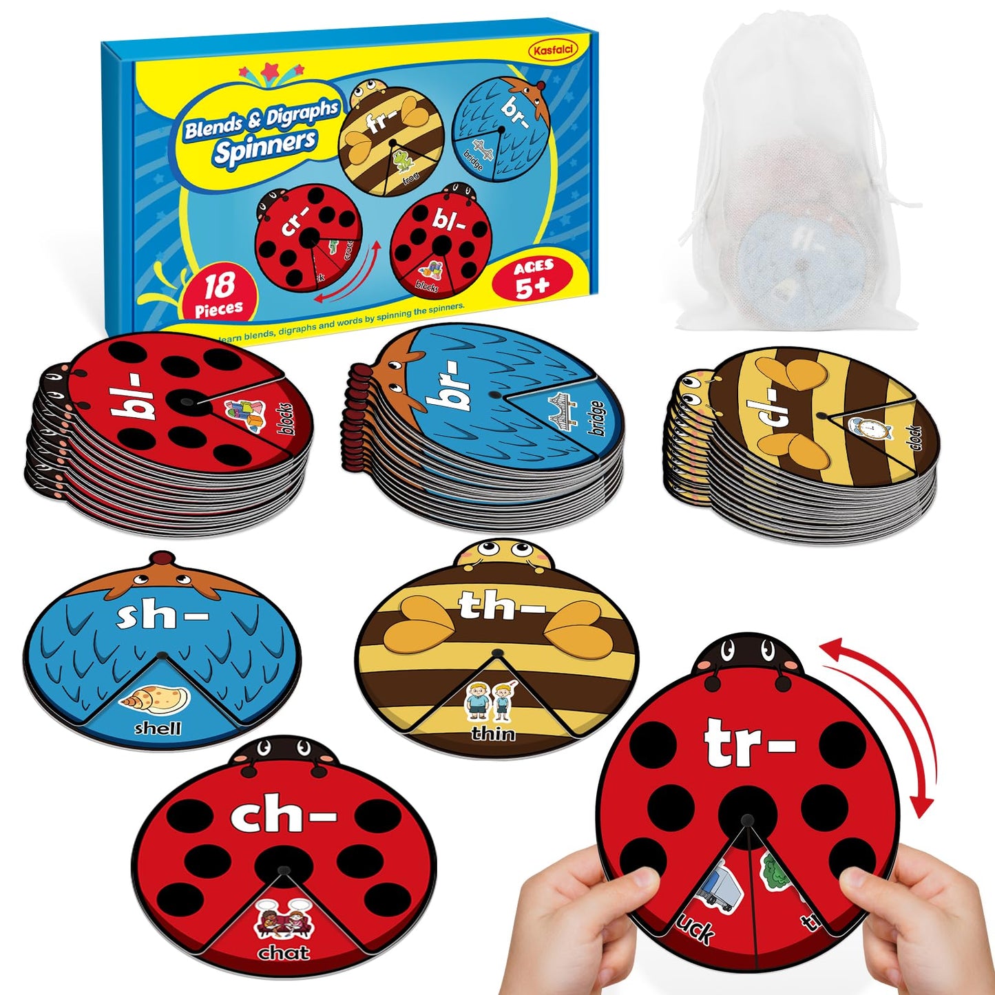 Kasfalci Blends & Digraphs Cards, Phonics Games,Speech Therapy Toys For Toddlers Kids,Learn To Read, Spelling Reading Learning S
