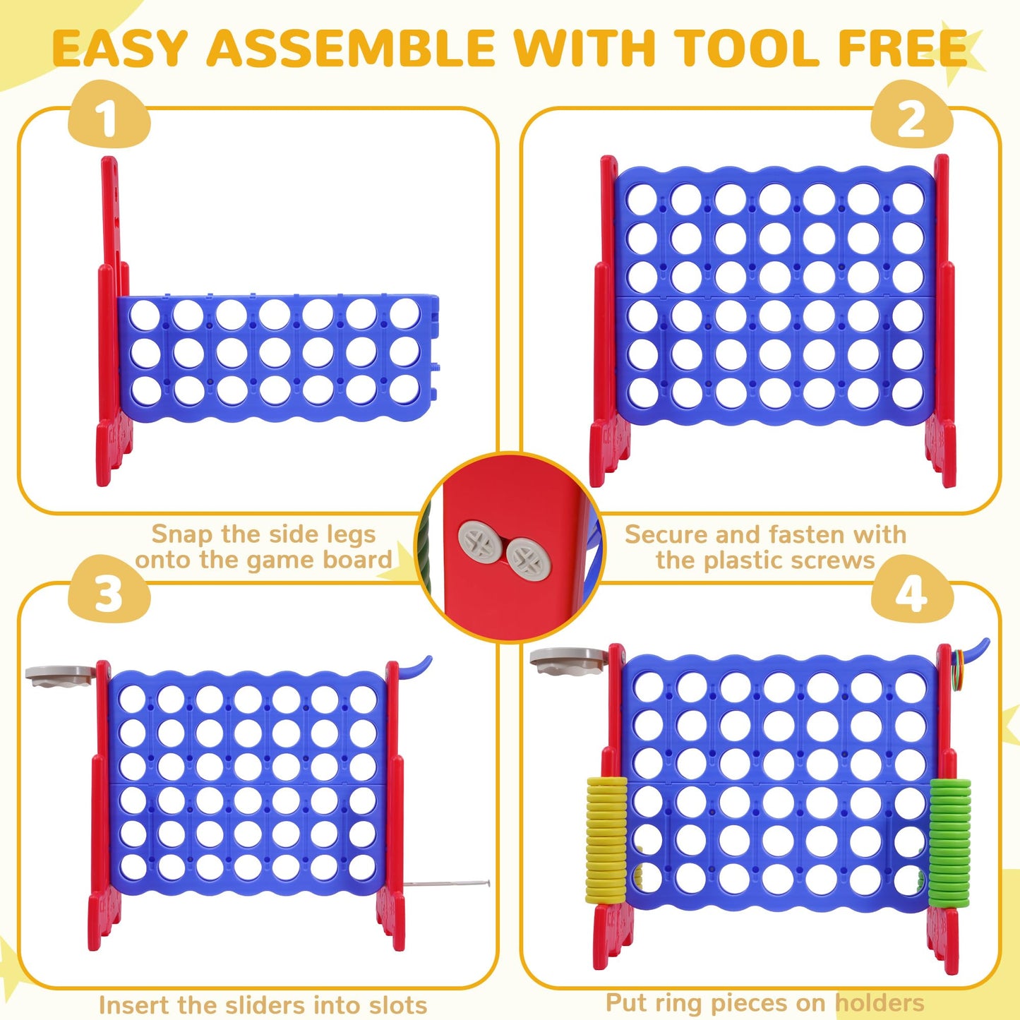 Peekabu Giant 4-In-A-Row Connect Game Outdoor, Jumbo 4-To-Score Yard Games For Kids And Adults With Basketball Hoop Outdoor Part
