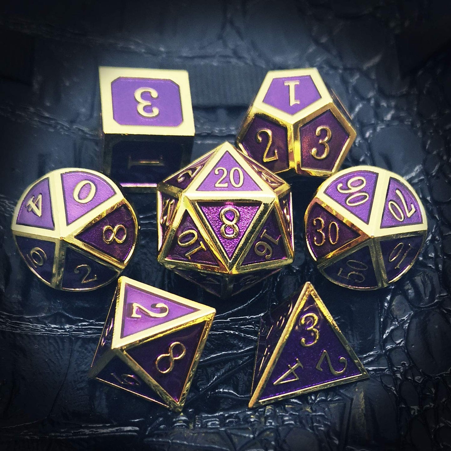 Haxtec D&D Metal Dice Set Gold Purple DND Dice for Dungeons and Dragons Gifts RPG Roleplaying Dice