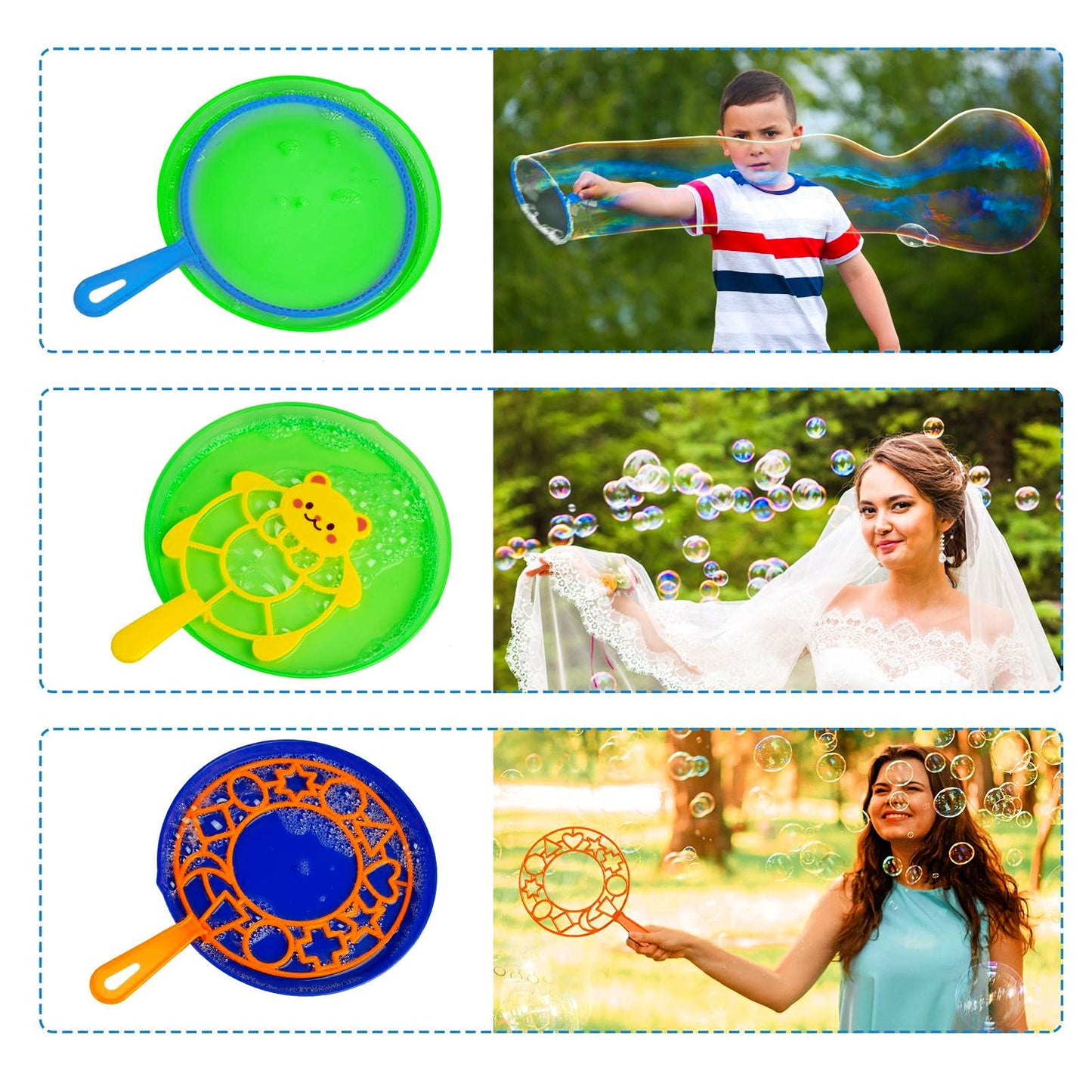 Roberly Bubble Wands Set, 15 Pack Big Bubble Wand Toy Set With Tray Bulk Funny Bubble Making Toys For Kids - Summer Outdoor Bubb